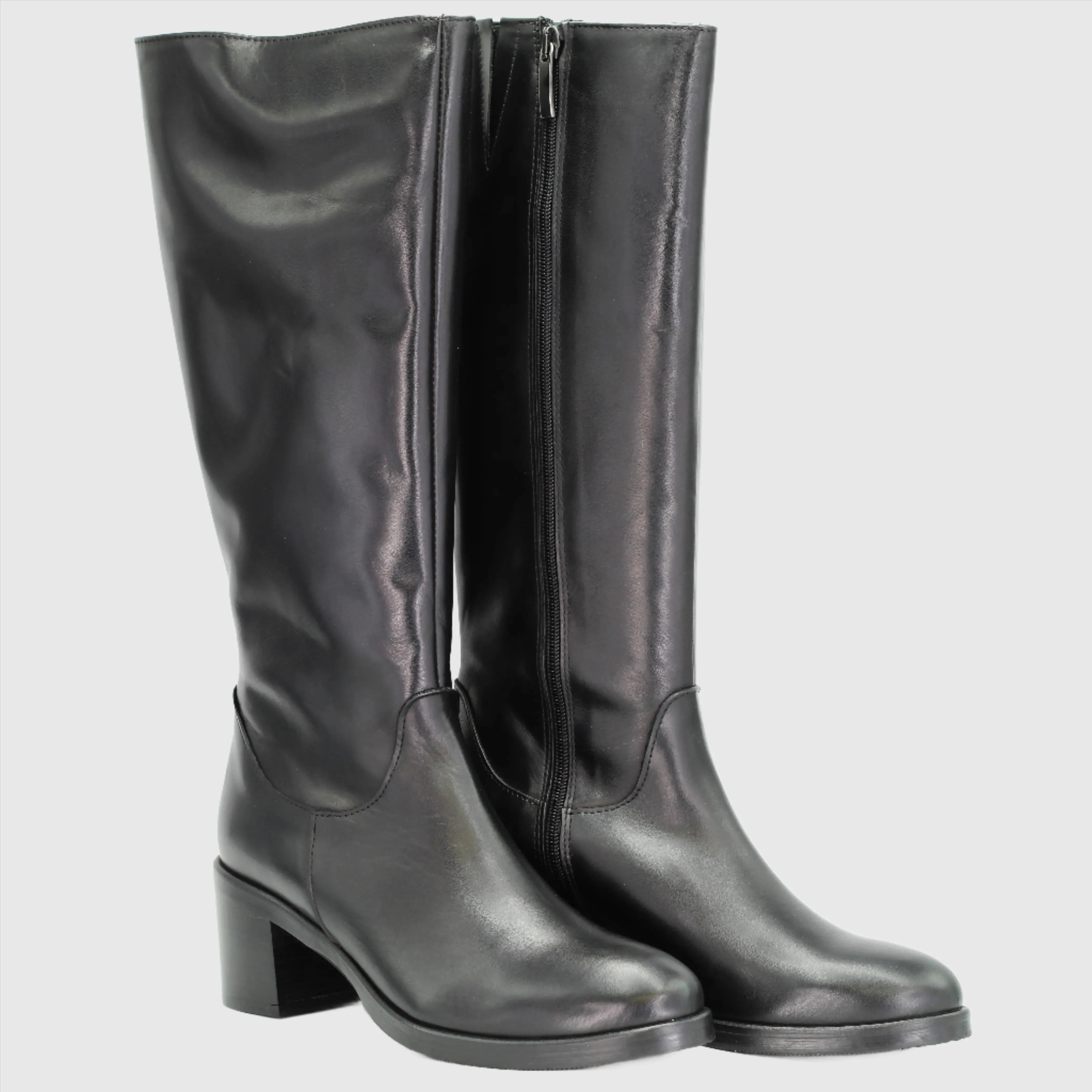 Women's heeled equestrian boot in calf leather nero (GC2599)