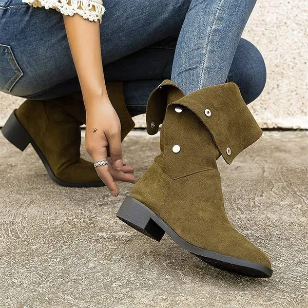 Women's Pointed-Toe Double-Buckle Mid-Heel Riding Boots 68843936C